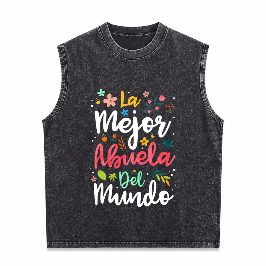 The Best Grandma in the World Vintage Washed Tank Top in Black