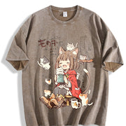 Spring and New Arrivals a Cat Ear Vintage Washed T-Shirt in Brown