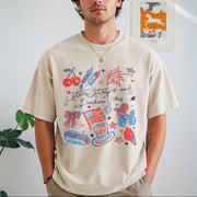 Stars Stripes and Freedom Vibes Vintage Washed T-Shirt in Beige
