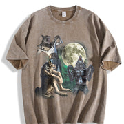 Alpha Wolf 90s Retro Meme Vintage Washed T-Shirt in Brown