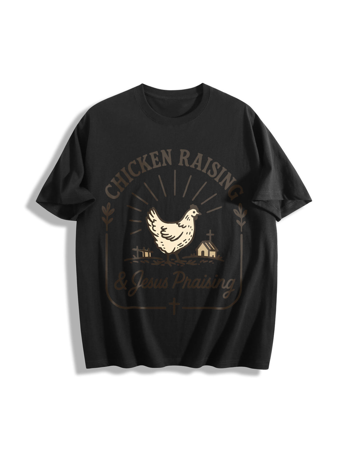 Chicken Raising & Jesus Praising Cotton T-Shirt in Black