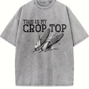 Retro This Is My Crop Distressed Vintage Washed T-Shirt in Gray