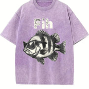 Fih Fish 90s Vintage Washed T-Shirt in Purple