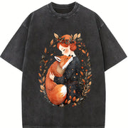Bohemian Fox Mom Warm Hug One-piece Vintage Washed T-Shirt in Black