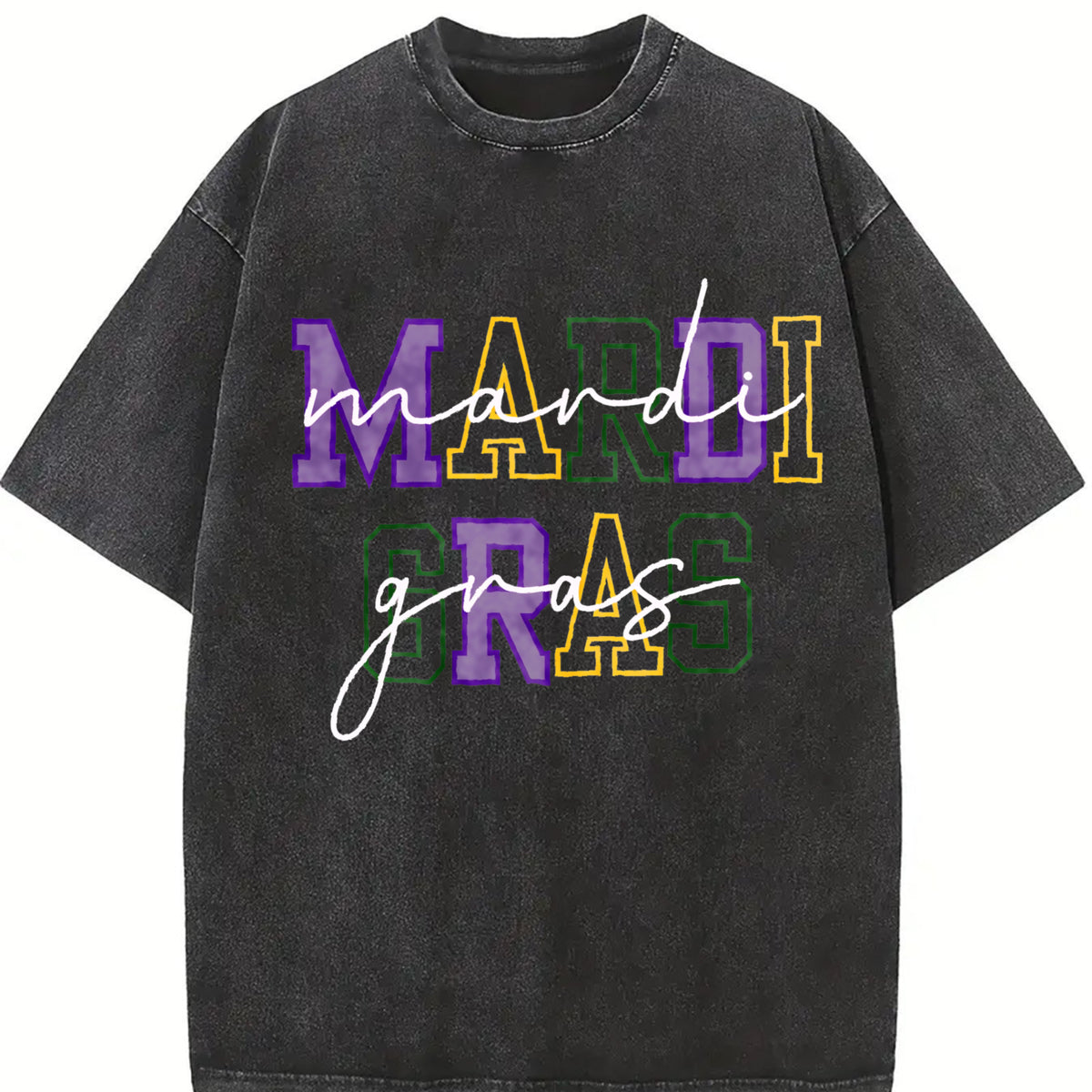 Mardi Gras Carnival New Orleans Vintage Washed T-Shirt in Black
