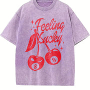 Feeling Lucky You Cherry 8 Ball Vintage Washed T-Shirt in Purple