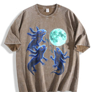 Axolotl Moon 90s Retro Amphibian Silly Vintage Washed T-Shirt in Brown