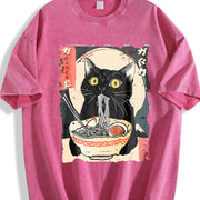 Ramen Cat vintage washed oversized T-shirt in Red