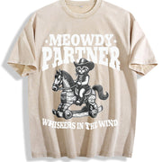 Meowdy Partner Whiskers in the Wind Vintage Washed T-Shirt in Beige