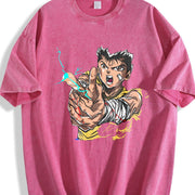 Yusuke Urameshi - Yu Hakusho Anime Manga vintage washed oversized T-shirt in Red