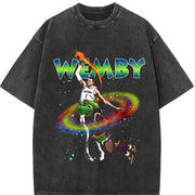 Victor Wemby Space Monstar Basketball Jam 90's Style vintage washed oversized T-shirt in Black