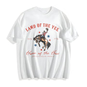 4th of July USA Fourth of July Yee Haw Cowboy Western 4th Cotton T-Shirt in White
