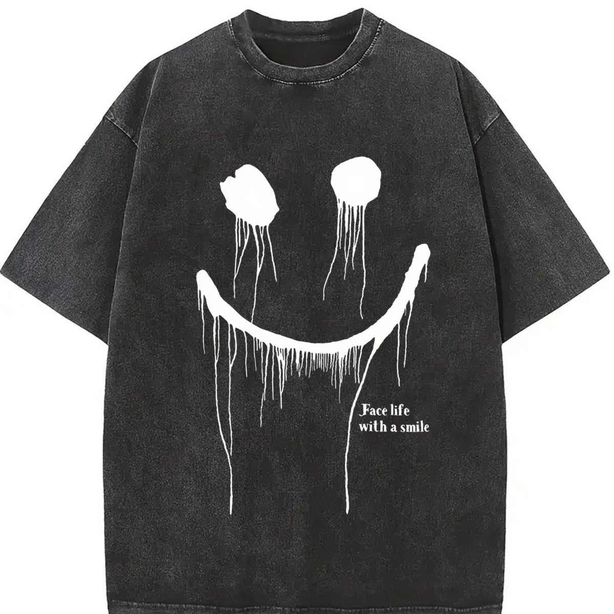 With and Loose Umbrella Hem Vintage Washed T-Shirt in Black