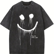 With and Loose Umbrella Hem Vintage Washed T-Shirt in Black