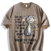 Mouse & 'Mouse' Letter Vintage Washed T-Shirt in Brown
