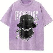 And Short-sleeved Made of Pure Vintage Washed T-Shirt in Purple
