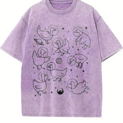 Retro Geese in Space 90s Vintage Washed T-Shirt in Purple