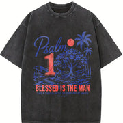 Psalm 1 Blessed Is the Man Christian Faith Tree Nature Vintage Washed T-Shirt in Black