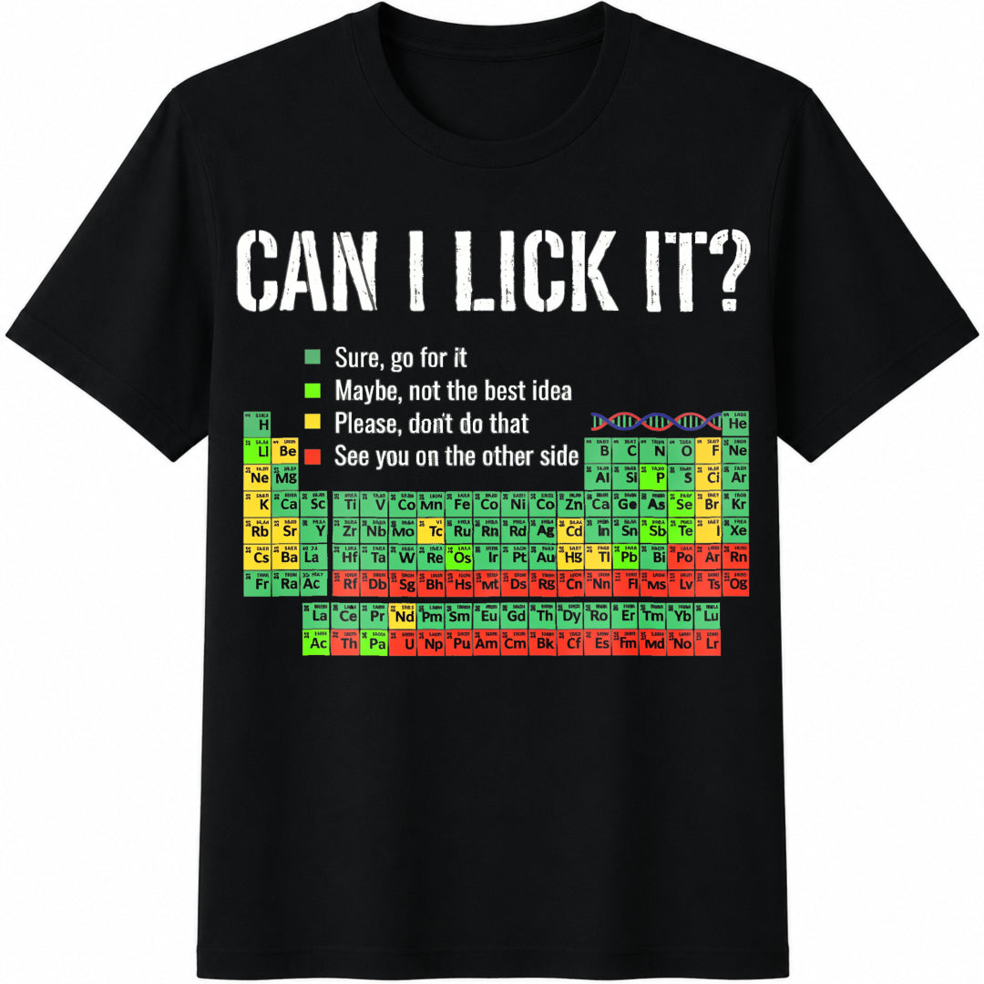 Can I Lick It Periodic Table Cotton T-Shirt in Black