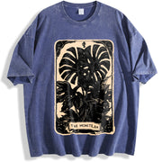 The Monstera Deliciosa Tarot Card Green Witch Plant Lover vintage washed oversized T-shirt in Blue
