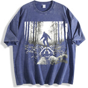 Raccoon Selfie with Sasquatch Bigfoot vintage washed oversized T-shirt in Blue