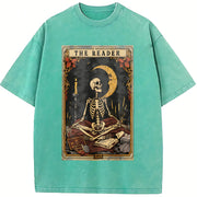The Reader Tarot Skeleton vintage washed oversized T-shirt in Blue
