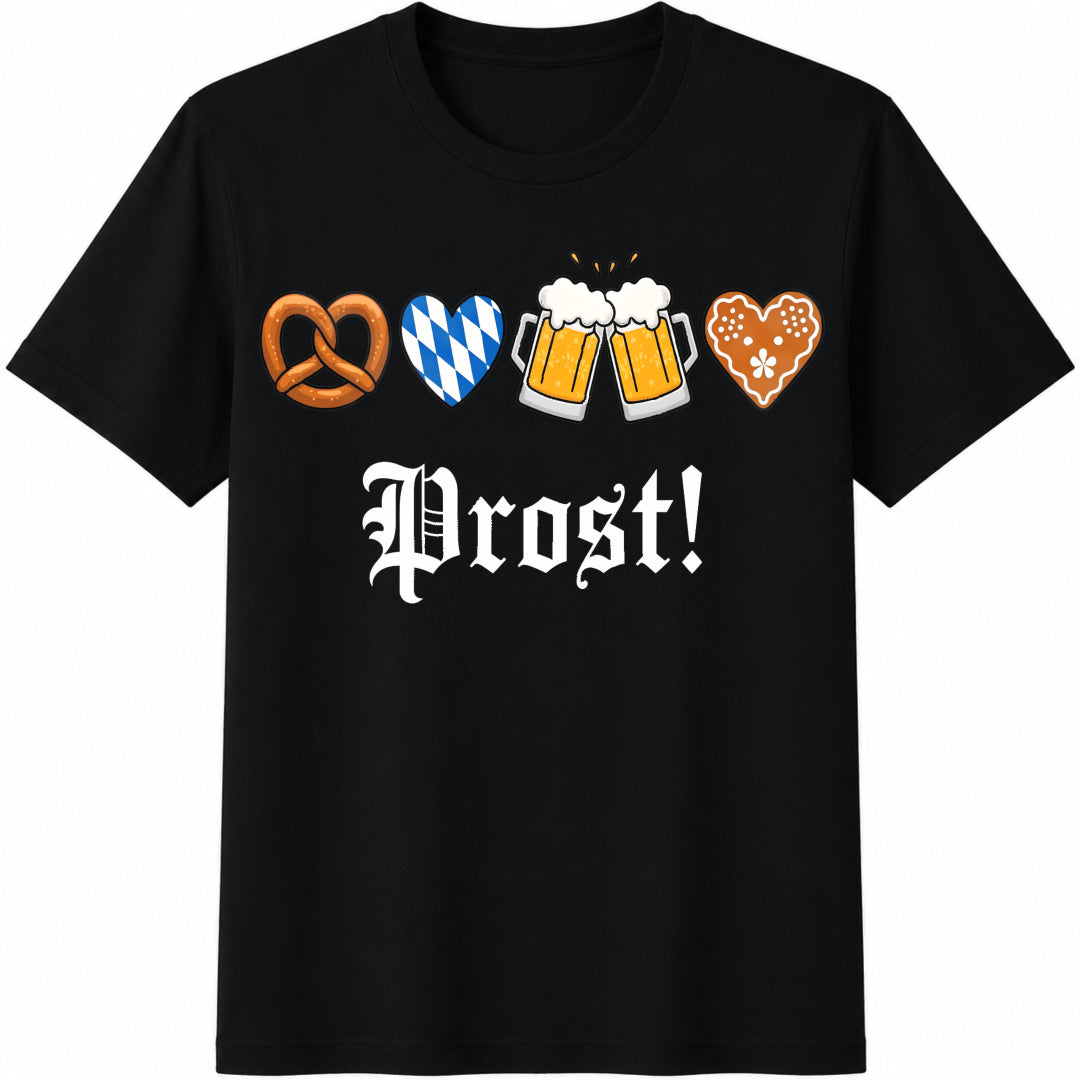 Oktoberfest Cute Beer Drinking Prost Oktoberfest German Cotton T-Shirt in Black