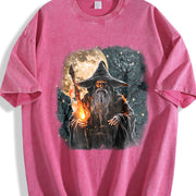 Fantasy Wizard Retro Wizard Moon Spell Vintage Washed T-Shirt in Red
