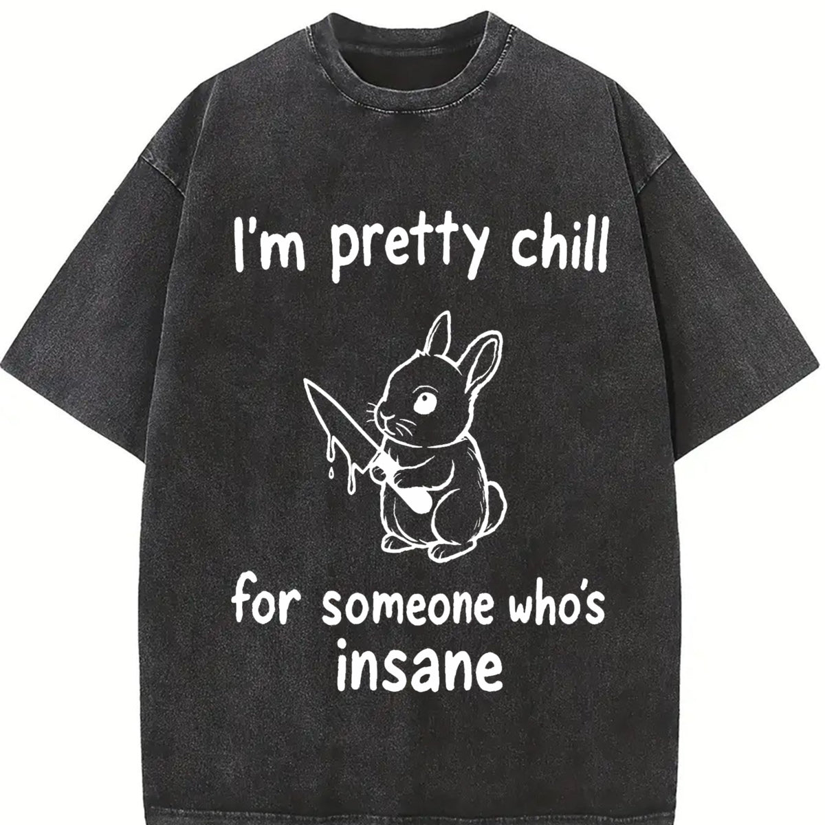Retro Sarcastic Rabbit 90s Vintage Washed T-Shirt in Black