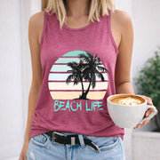 Island and BEACH LIFE Letters and Palm Tree Patterns Vest Women's Color Cotton Tank Top in Red