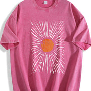 Retro Orange Sunburst vintage washed oversized T-shirt in Red