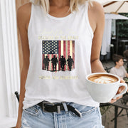 Land of the Free Because of the Brave Women's Color Cotton Tank Top in White
