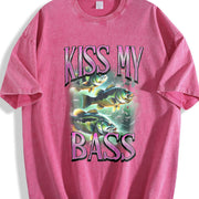 Kiss My Bass Fishing Vintage Washed T-Shirt in Red