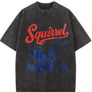 Squirrel Ringer Retro Americana Wildlife Vintage Washed T-Shirt in Black