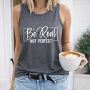 Be Real Not Perfect Women's Color Cotton Tank Top in Gray