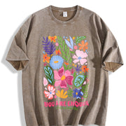 Black Semi-sheer with Positive Affirmation Lettering Vintage Washed T-Shirt in Brown