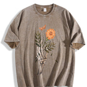 Loose-fitting with a Skull and Drop Shoulders Vintage Washed T-Shirt in Brown