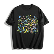 Wildflowers Botanical Floral Cotton T-Shirt in Black