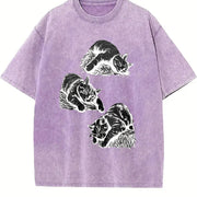 Lazy Cats 90s Tattoo Vintage Washed T-Shirt in Purple