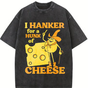 Cheese Meme Retro with Swiss Cheese & Smiling Wheel Vintage Washed T-Shirt in Black