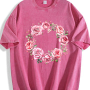 Rose Floral for All Seasons Vintage Washed T-Shirt in Red
