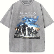 Y2K Black Halo Reach Gaming Promo Vintage Washed T-Shirt in Gray