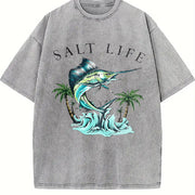 Saltwater Fishing Tank Vintage Washed T-Shirt in Gray
