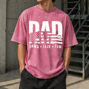Custom Dad with Kids Names Vintage Washed T-Shirt in Red