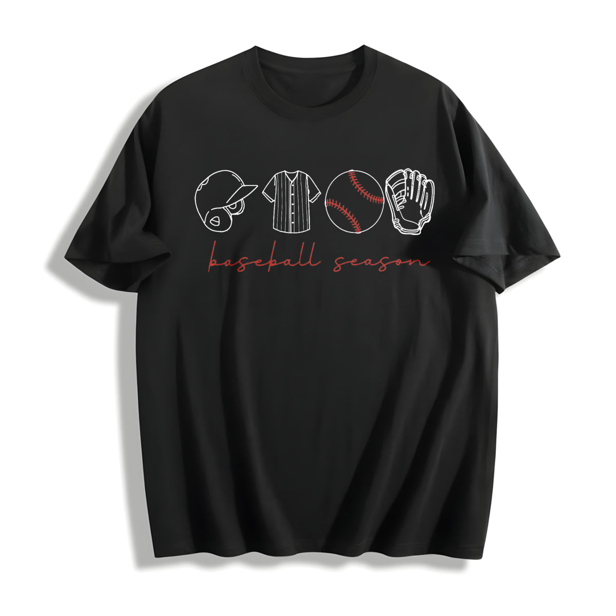 Baseball Season Game Day Baseball Cotton T-Shirt in Black