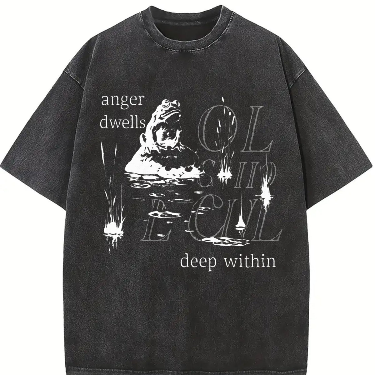 Frog Anger Dwells Deep Within Meme Vintage Washed T-Shirt in Black