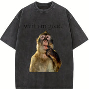 25 Wait I'm Goated Thinking Monkey Meme Brainrot vintage washed oversized T-shirt in Black