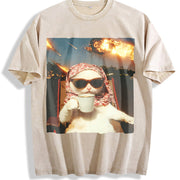 230gsm Retro & Letter Layerable Vintage Washed T-Shirt in Beige