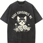 Rage Consumes Me Cute Cat Meme Vintage Washed T-Shirt in Black