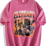 Elephant Retro Wildlife Animal Vintage Washed T-Shirt in Red
